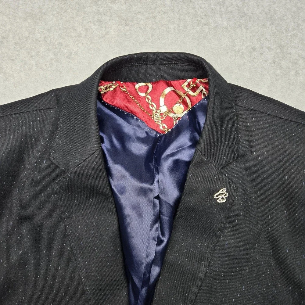 Elie Balleh Blazer Mens 42-44 Large Black Slim Fit 2 Button Sport Coat Jacket